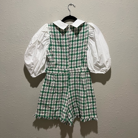 Zara Blogger Favorite Green/White Cotton Tweed Romper Size Medium M - Picture 4 of 10